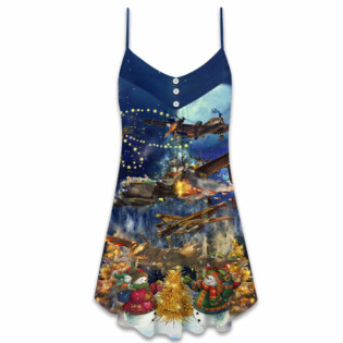 Combat Aircrafts Merry Christmas Night - V-neck Sleeveless Cami Dress - Owl Ohh - Owl Ohh