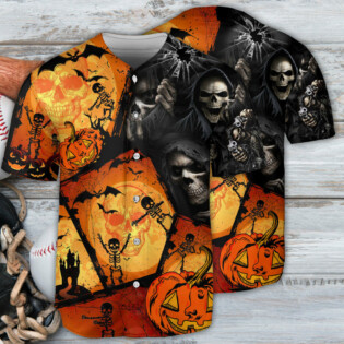 Skull Pumpkin Scary Halloween - Baseball Jersey - Owl Ohh - Owl Ohh