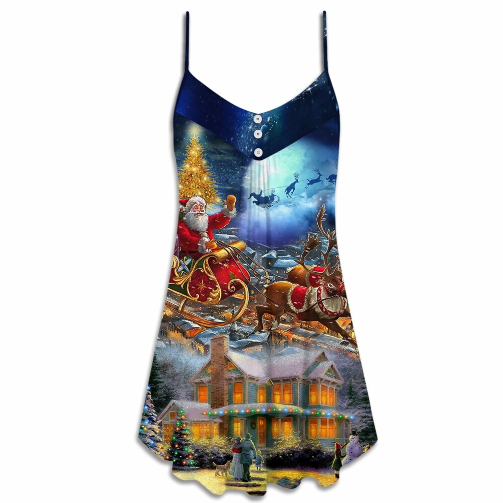 Christmas Santa Claus Snowman Family In Love Light Art Style - V-neck Sleeveless Cami Dress - Owl Ohh - Owl Ohh