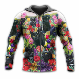 Black Cat Love Flowers Colorful - Hoodie - Owl Ohh - Owl Ohh