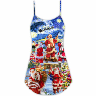 Christmas Santa Snow Night Merry Xmas - V-neck Sleeveless Cami Dress - Owl Ohh - Owl Ohh