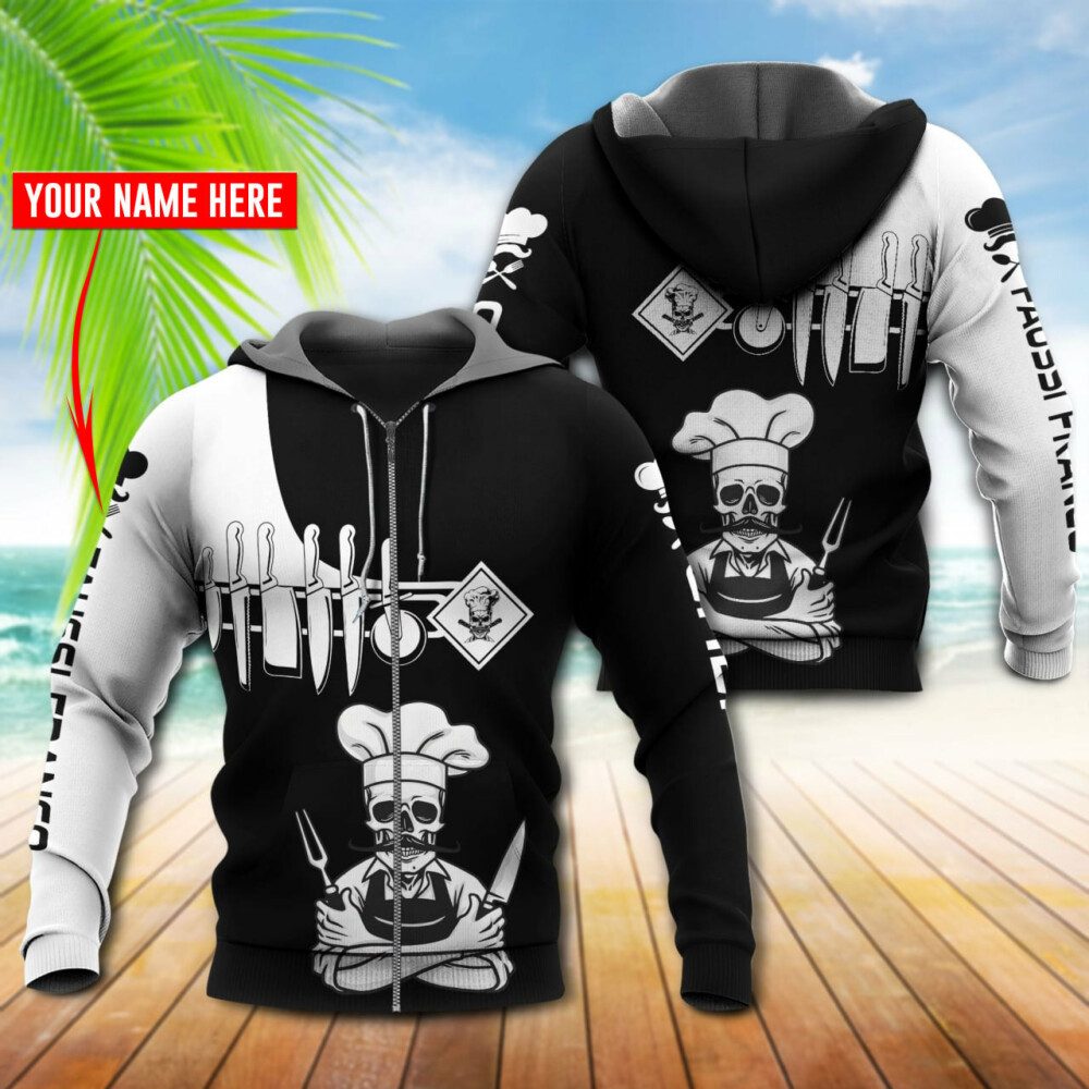 Chef Skull Black And White Personalized - Hoodie - Owl Ohh - Owl Ohh