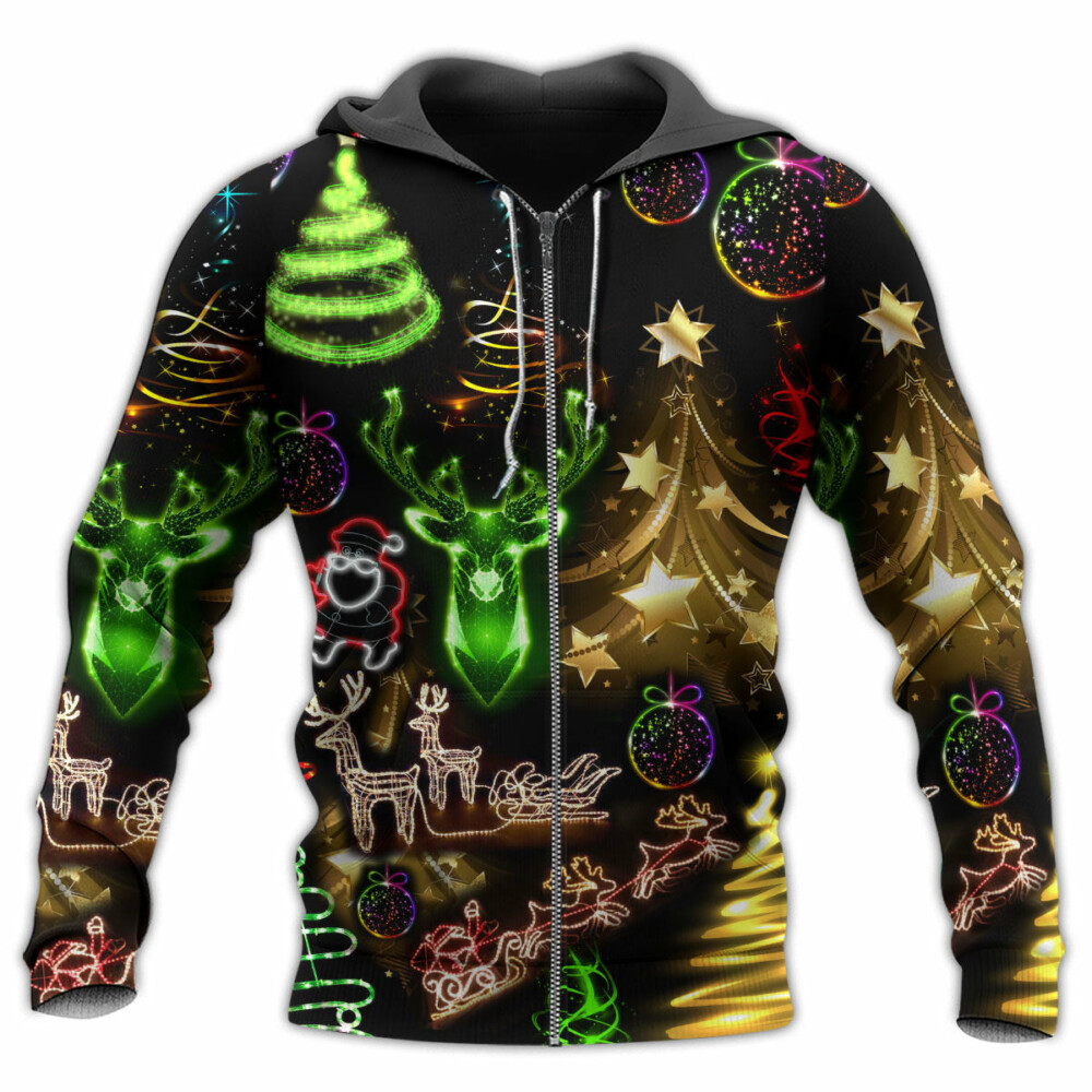 Christmas Neon Art Christmas Tree And Snowman - Hoodie - Owl Ohh - Owl Ohh