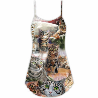 Tabby Cat Art Daily Portrait - V-neck Sleeveless Cami Dress - Owl Ohh - Owl Ohh