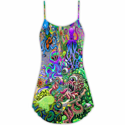 Hippie Funny Octopus Love Music - V-neck Sleeveless Cami Dress - Owl Ohh - Owl Ohh