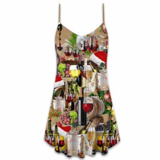 Wine For A Christmas Night - V-neck Sleeveless Cami Dress - Owl Ohh - Owl Ohh