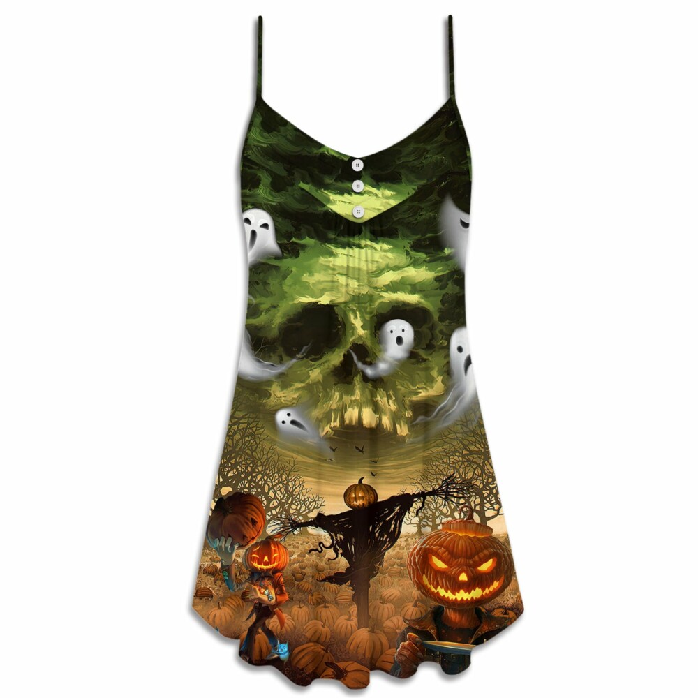 Halloween Pumpkin Crazy Ghost Style - V-neck Sleeveless Cami Dress - Owl Ohh - Owl Ohh