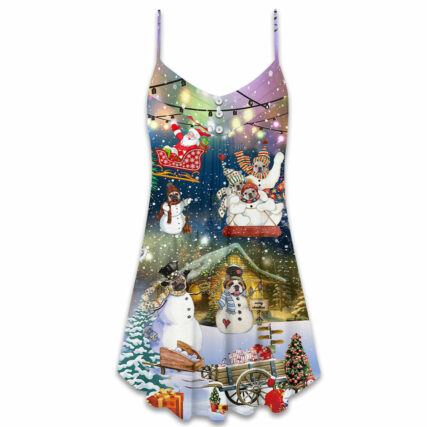 Dogs Snowdog Merry Christmas Funny Night - V-neck Sleeveless Cami Dress - Owl Ohh - Owl Ohh