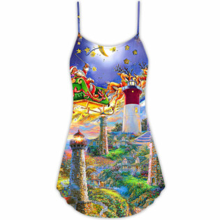Lighthouse Christmas Santa Home The Light Is - V-neck Sleeveless Cami Dress - Owl Ohh - Owl Ohh
