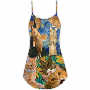Cat The Sight Of Stars Makes Cat Dream - V-neck Sleeveless Cami Dress - Owl Ohh - Owl Ohh