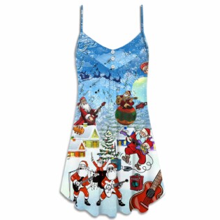 Christmas Santa Loves Music And Guitar - V-neck Sleeveless Cami Dress - Owl Ohh - Owl Ohh