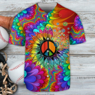 Hippie Peace Art With Sunflower - Baseball Jersey - Owl Ohh - Owl Ohh