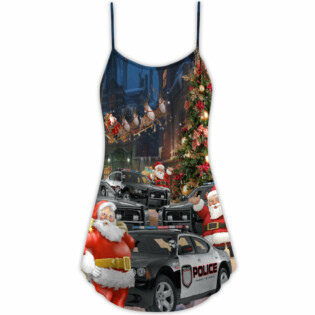 Christmas Santa Police Car Merry Xmas - V-neck Sleeveless Cami Dress - Owl Ohh - Owl Ohh