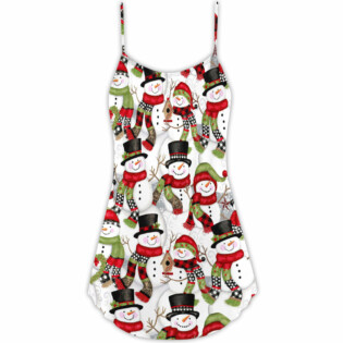 Christmas Snowman Family Happy Christmas - V-neck Sleeveless Cami Dress - Owl Ohh - Owl Ohh