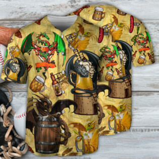 Beer Dragon Drunkgon Loves Beer - Baseball Jersey - Owl Ohh - Owl Ohh