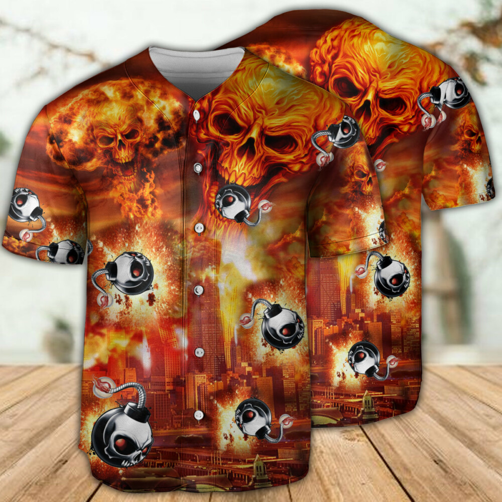 Skull On Fire Fire - Baseball Jersey - Owl Ohh - Owl Ohh