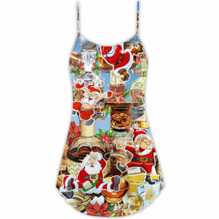 Wine Santa Merry Christmas Snow - V-neck Sleeveless Cami Dress - Owl Ohh - Owl Ohh