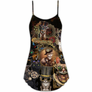 Cat Steampunk Art Keep Calm And Steampunk - V-neck Sleeveless Cami Dress - Owl Ohh - Owl Ohh