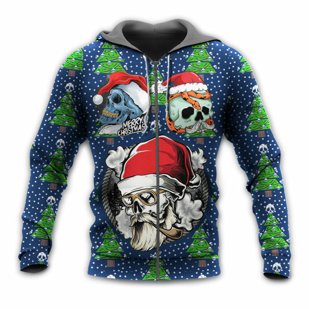 Christmas Skull With Santa Hat Merry Christmas Snow - Hoodie - Owl Ohh - Owl Ohh