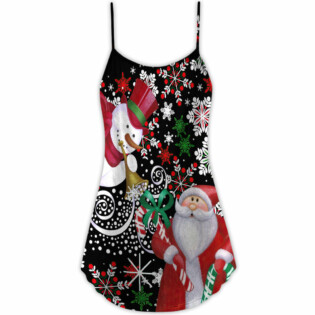 Christmas Snowyday With Santa And Snowman - V-neck Sleeveless Cami Dress - Owl Ohh - Owl Ohh