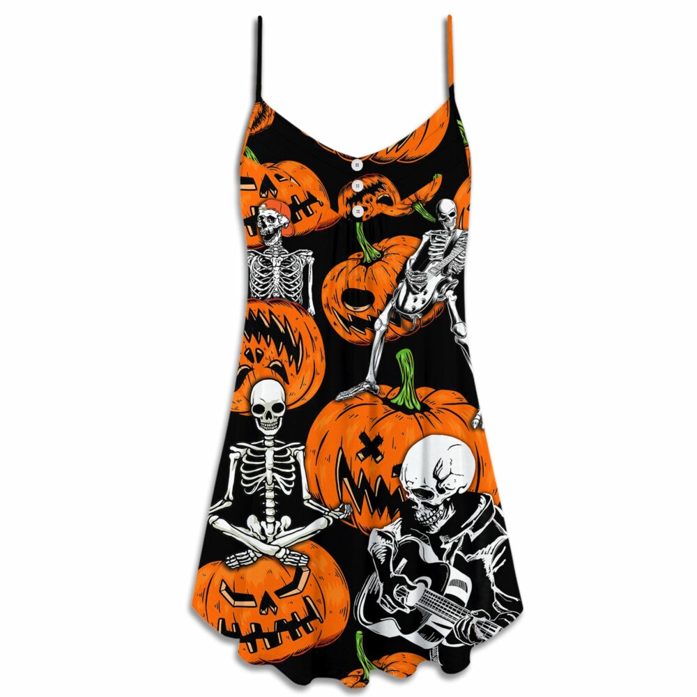 Halloween Skeleton Pumpkin Scary - V-neck Sleeveless Cami Dress - Owl Ohh - Owl Ohh