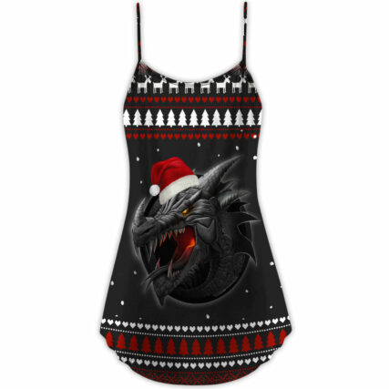 Christmas Dragon Merry Christmas Stronger - V-neck Sleeveless Cami Dress - Owl Ohh - Owl Ohh
