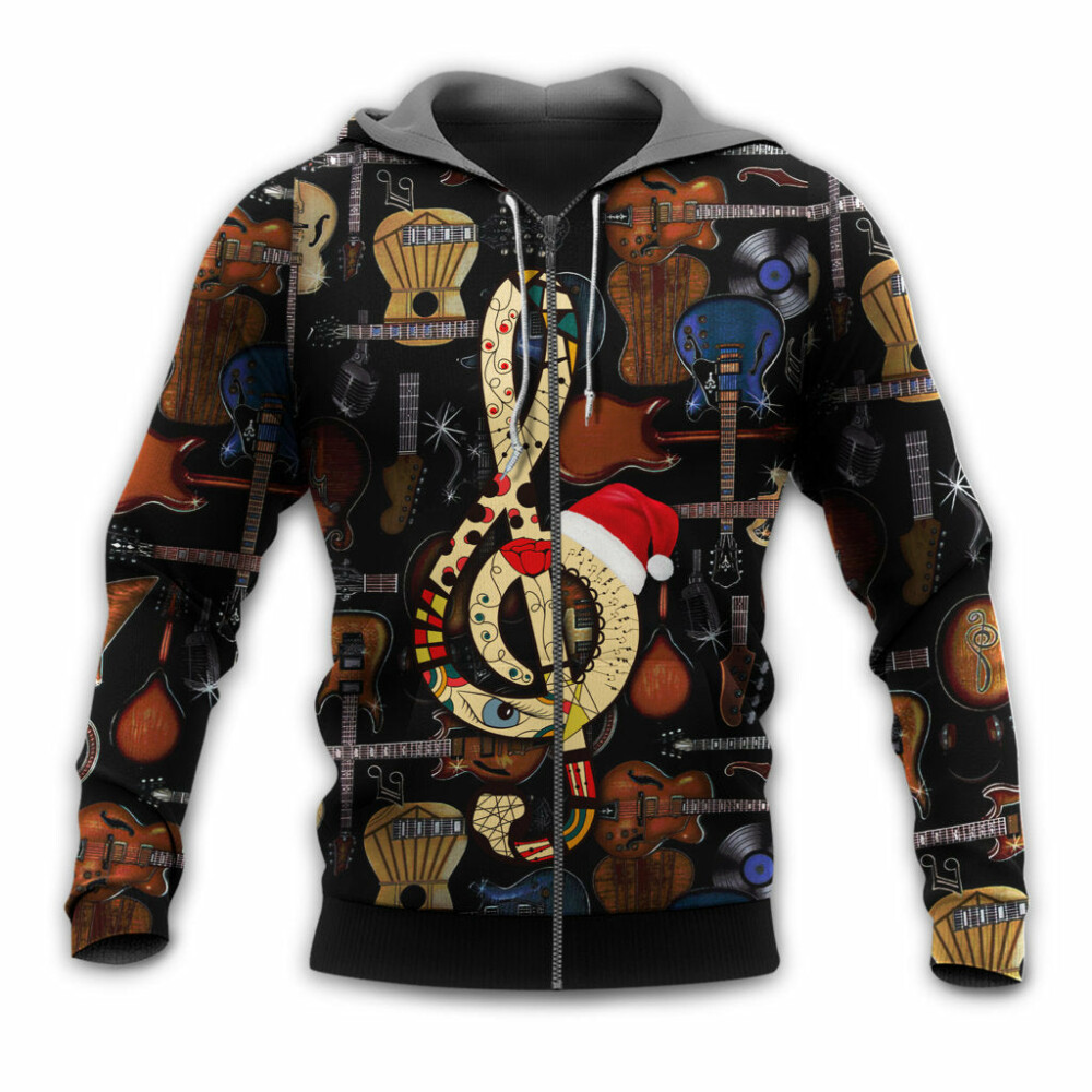 Christmas Guitar Happiness With Santa Hat - Hoodie - Owl Ohh - Owl Ohh