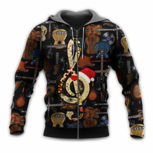 Christmas Guitar Happiness With Santa Hat - Hoodie - Owl Ohh - Owl Ohh