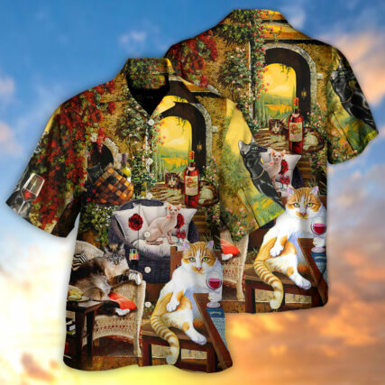 Cat Drink Wine And Judge - Hawaiian Shirt - Owl Ohh - Owl Ohh