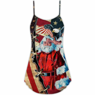 Christmas Patriot Santa Claus - V-neck Sleeveless Cami Dress - Owl Ohh - Owl Ohh
