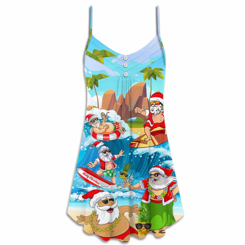 Christmas Santa Claus Play On The Beach Mele Kalikimaka Funny - V-neck Sleeveless Cami Dress - Owl Ohh - Owl Ohh
