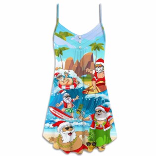 Christmas Santa Claus Play On The Beach Mele Kalikimaka Funny - V-neck Sleeveless Cami Dress - Owl Ohh - Owl Ohh