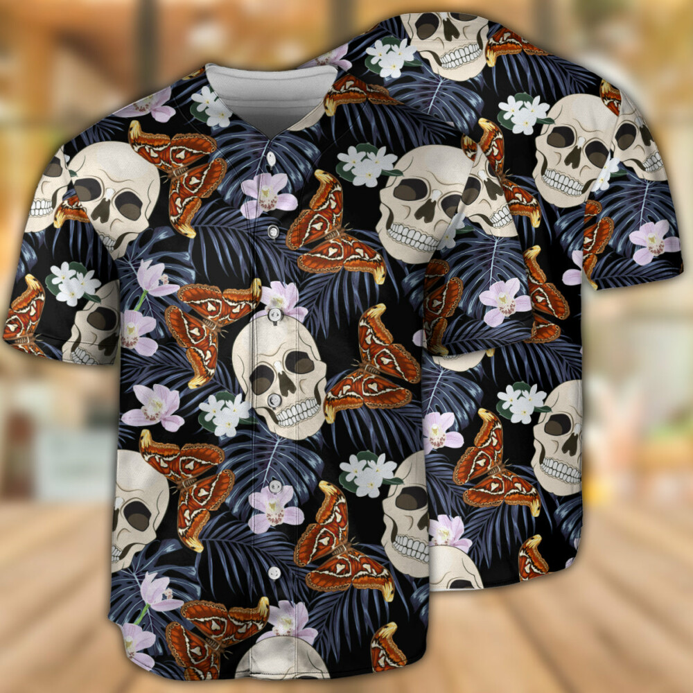 Skull And Moths Tropical Style - Baseball Jersey - Owl Ohh - Owl Ohh
