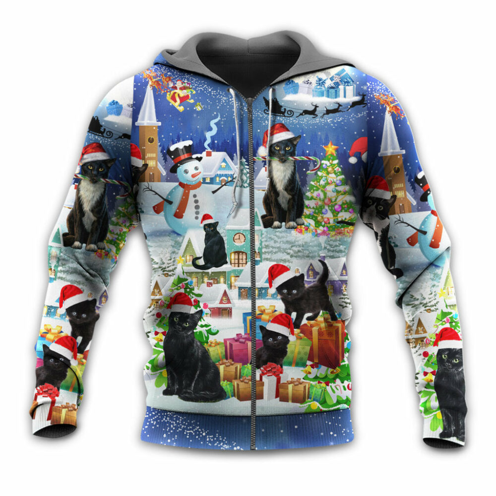Christmas Black Cat Merry Catmas - Hoodie - Owl Ohh - Owl Ohh