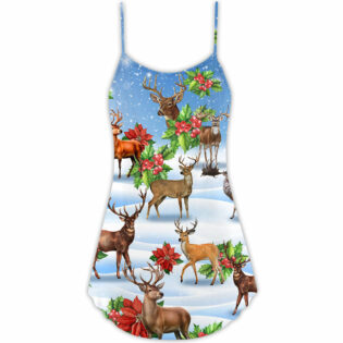 Deer Merry Christmas Snow Art - V-neck Sleeveless Cami Dress - Owl Ohh - Owl Ohh