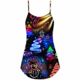 Christmas Neon Art Santa And Snowman - V-neck Sleeveless Cami Dress - Owl Ohh - Owl Ohh