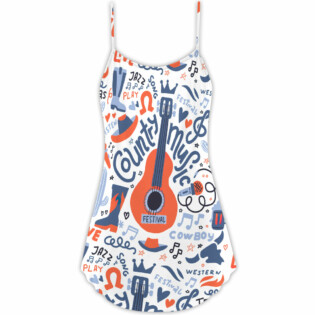 Guitar Country Music Festival Elements - V-neck Sleeveless Cami Dress - Owl Ohh - Owl Ohh