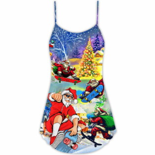 Skateboard Christmas Santa Jumping - V-neck Sleeveless Cami Dress - Owl Ohh - Owl Ohh
