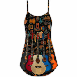 Guitar Lover Happy Life With Music - V-neck Sleeveless Cami Dress - Owl Ohh - Owl Ohh