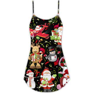 Christmas Joyful Santa Snowman Merry Xmas - V-neck Sleeveless Cami Dress - Owl Ohh - Owl Ohh