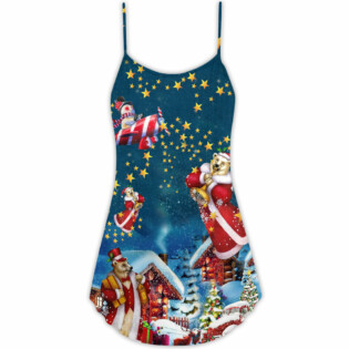 Christmas Bear Santa Happy - V-neck Sleeveless Cami Dress - Owl Ohh - Owl Ohh