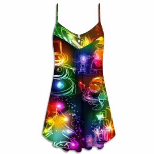 Christmas Santa Claus Tree Snowman Neon Light Style - V-neck Sleeveless Cami Dress - Owl Ohh - Owl Ohh