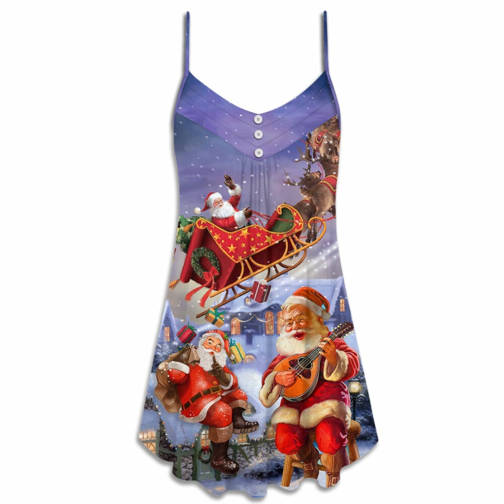 Christmas Santa Claus Funny Art Style - V-neck Sleeveless Cami Dress - Owl Ohh - Owl Ohh
