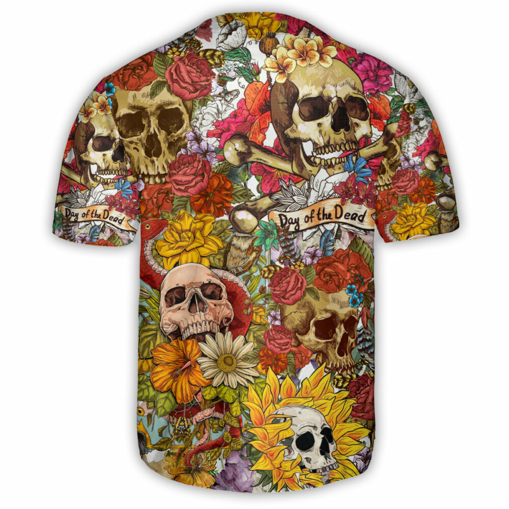 Skull Day Of The Dead Flower Skull - Baseball Jersey - Owl Ohh - Owl Ohh