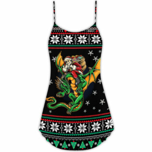 Christmas Santa Claus With Dragon - V-neck Sleeveless Cami Dress - Owl Ohh - Owl Ohh
