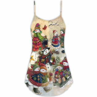 Christmas Couple Snowman Lover Winter Xmas - V-neck Sleeveless Cami Dress - Owl Ohh - Owl Ohh