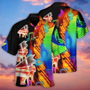 Piano Music Neon Colorful - Hawaiian Shirt - Owl Ohh for men and women, kids - Owl Ohh
