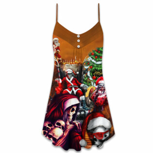 Skull Santa Claus Merry Christmas - V-neck Sleeveless Cami Dress - Owl Ohh - Owl Ohh