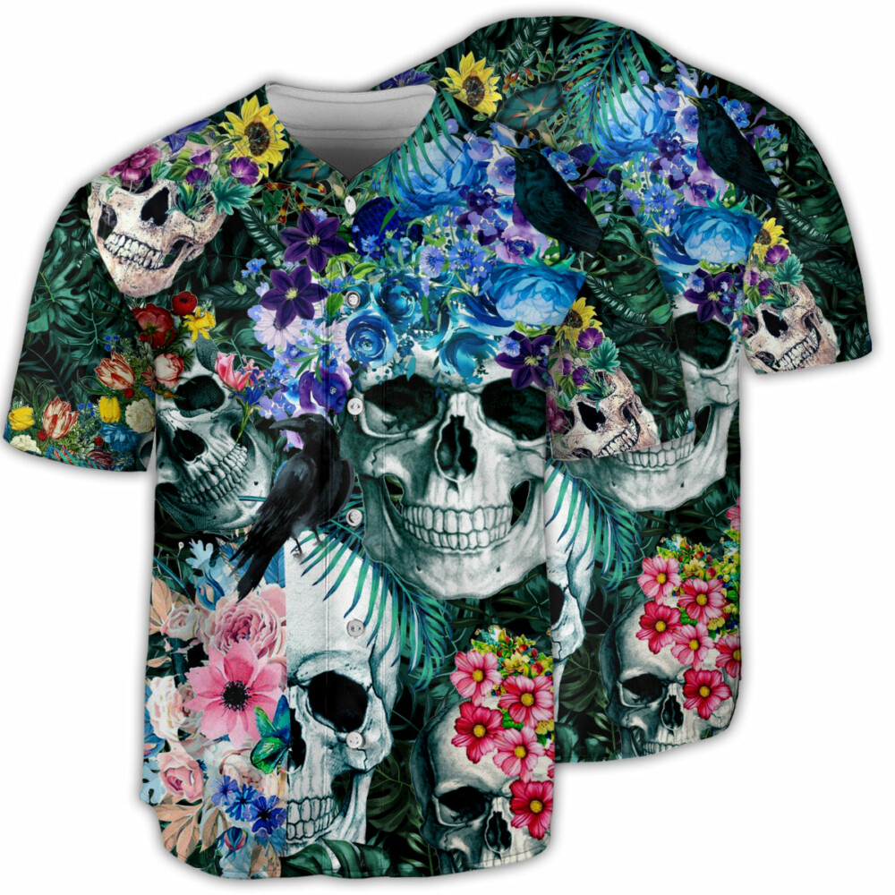 Skull Love Flowers Smile Happy - Baseball Jersey - Owl Ohh - Owl Ohh