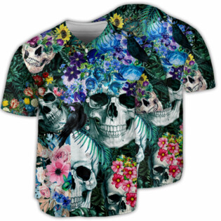 Skull Love Flowers Smile Happy - Baseball Jersey - Owl Ohh - Owl Ohh